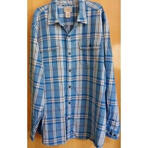 L.L BEAN Men Traditional Fit Aqua Blue Plaid Flannel Button Down Cotton Shirt XL